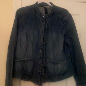 Ruffle front denim jacket